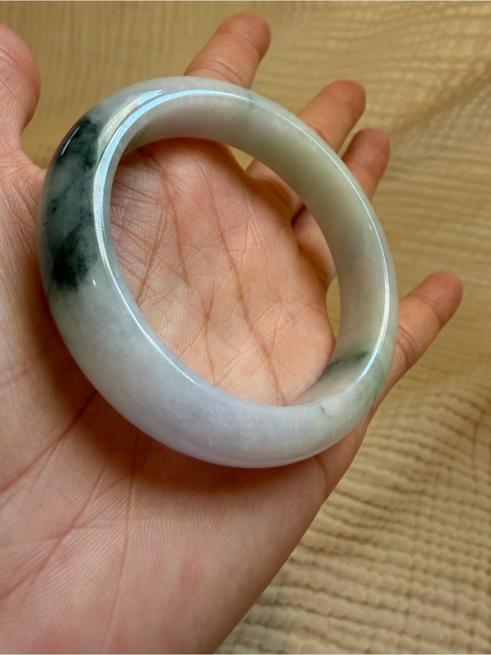 Green and White Jade Bangle Bracelet - Classic Women's Jewelry